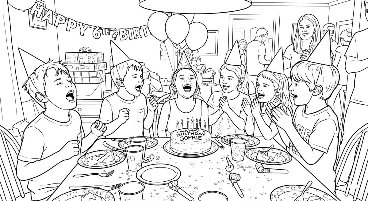 Birthday photo converted into a printable coloring page