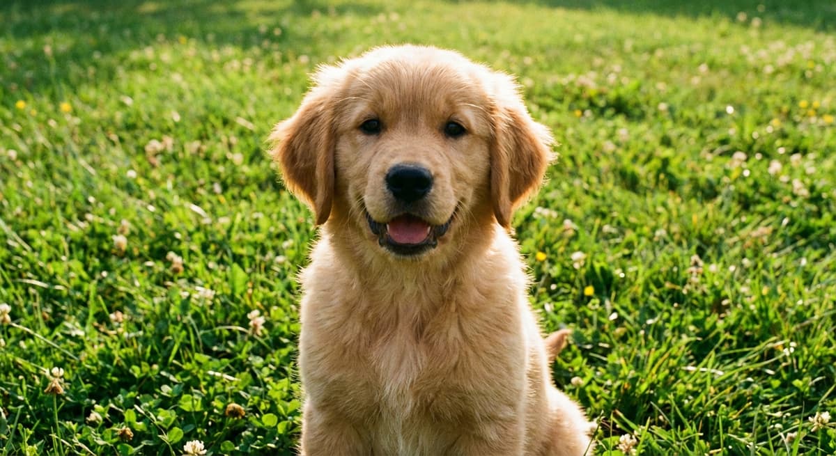 Original golden retriever puppy photo before AI coloring page conversion