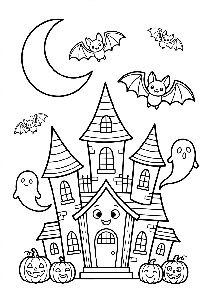Haunted house Halloween coloring page from the free ChromaPrint set