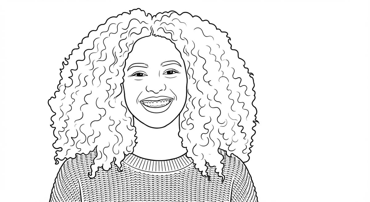 ChromaPrint AI coloring page - curly hair detail and face fully preserved